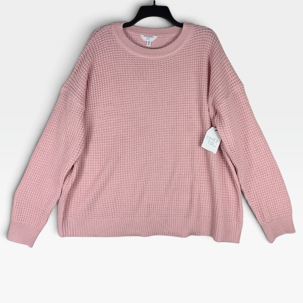 Time and Tru Waffle Sweater Womens XXXL 22 Make Me Blush Pink Textured Knit NWT